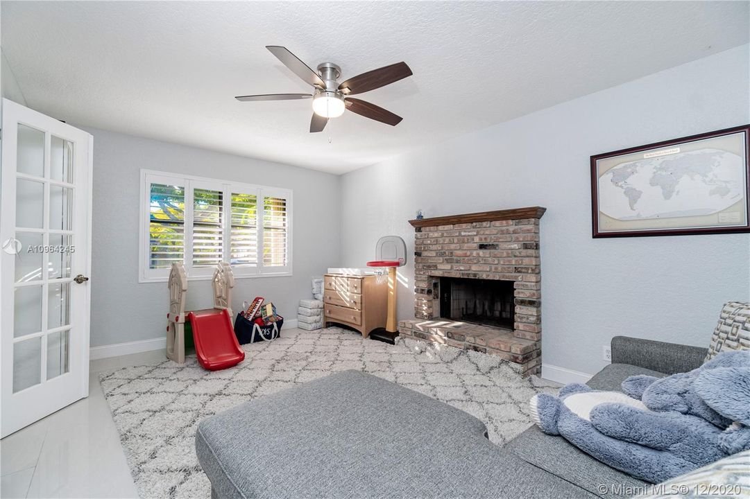 living room with real fireplace