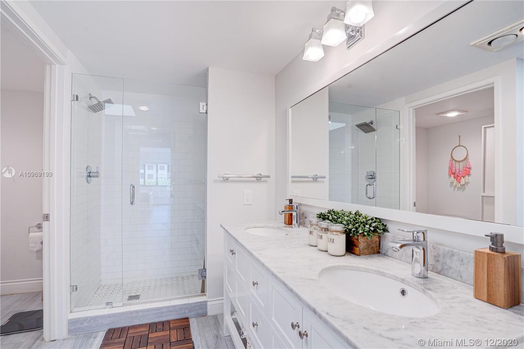 Main bath with separate shower, bathtub, privacy room for water closet,  dual sinks and a skylight!