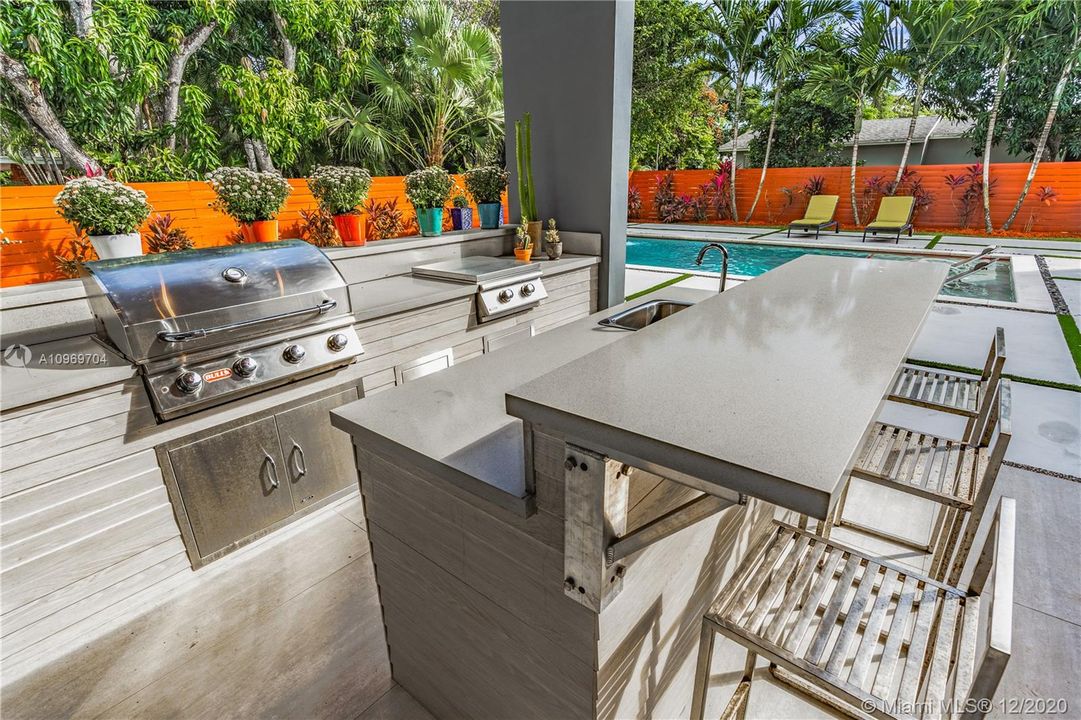 30" BBQ Grill, 24" Power Burner, center island with sink refrigerator