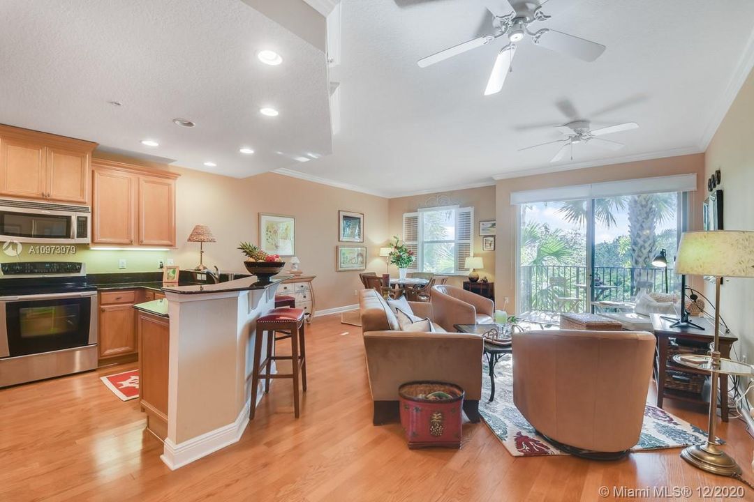 Open concept kitchen, family room and dining room