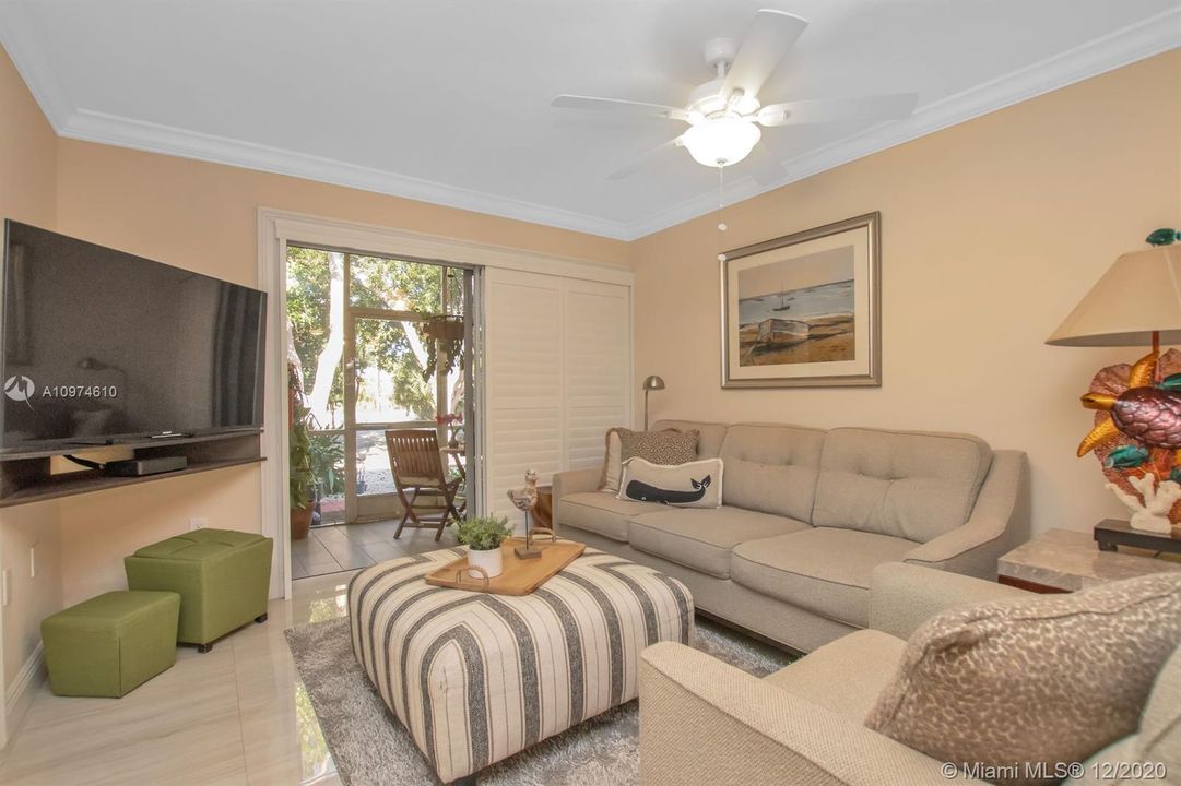 Plenty of room to relax in the living room over looking the patio.