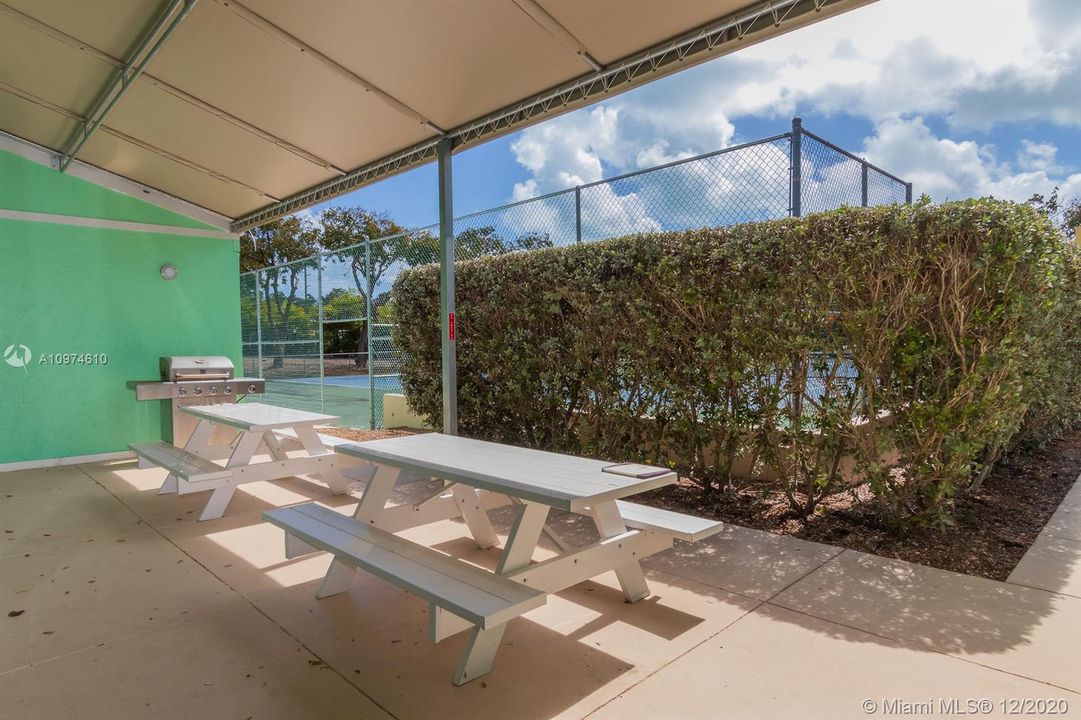 Picnic tables and grill