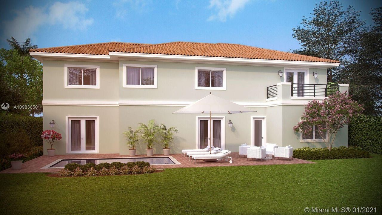 REAR RENDERING OF THE CYPRESS MODEL. POOL SHOWN IS AN OPTION AND NOT INCLUDED IN THE BASE PURCHASE PRICE