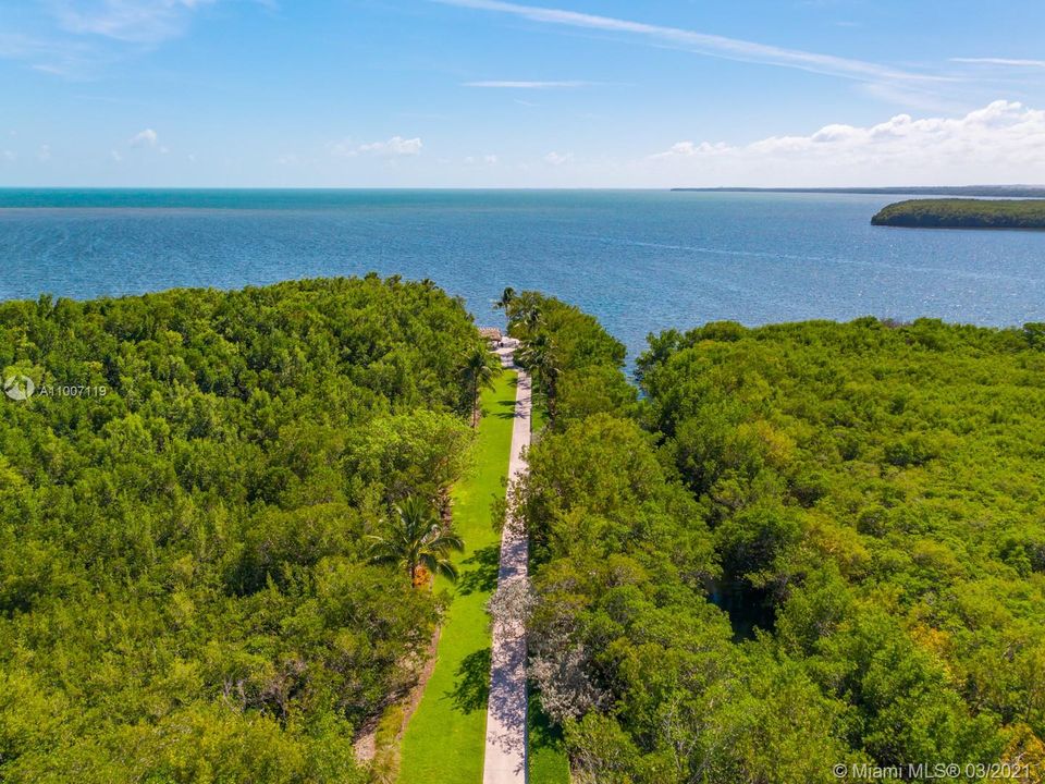Aerial view showing the walkway to the community beach.