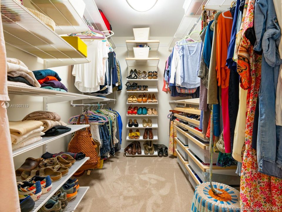 The master bedroom has loads of storage including 3 large walk-in closets, a linen closet and built-in drawers and shelving. Be sure to go to the virtual tour to see more.