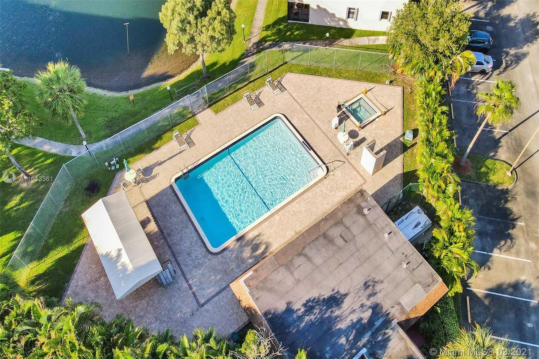 Aerial of small pool on pond