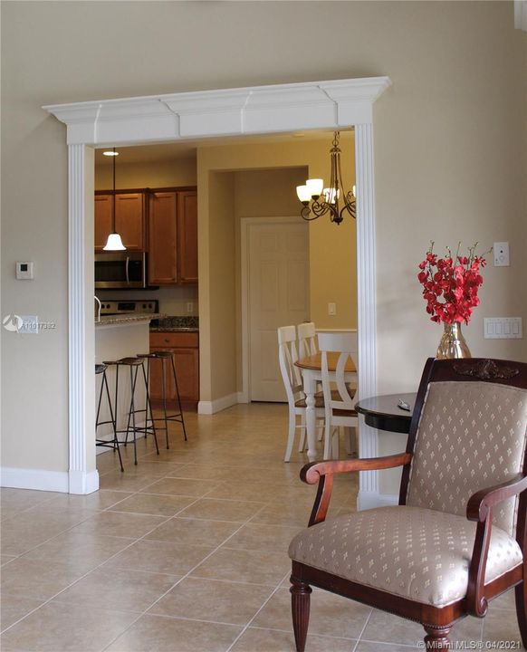 Elegant Living room open to kitchen area