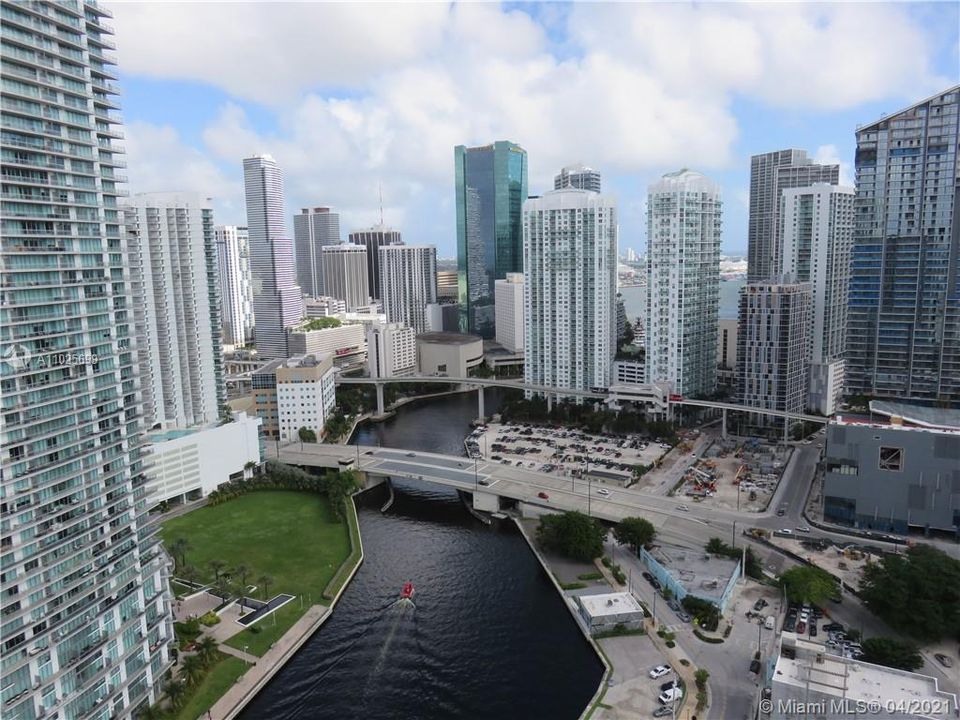 View of the Miami River and Miami Skyline