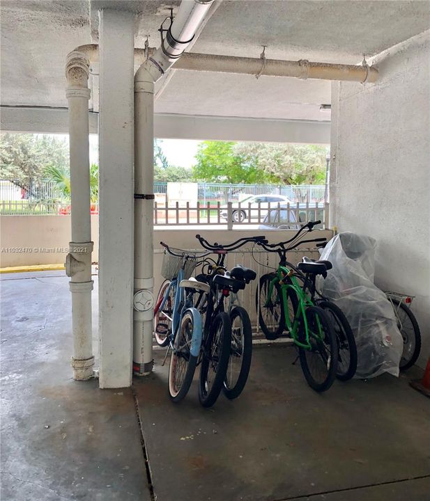 Bike storage area in gated parking garage