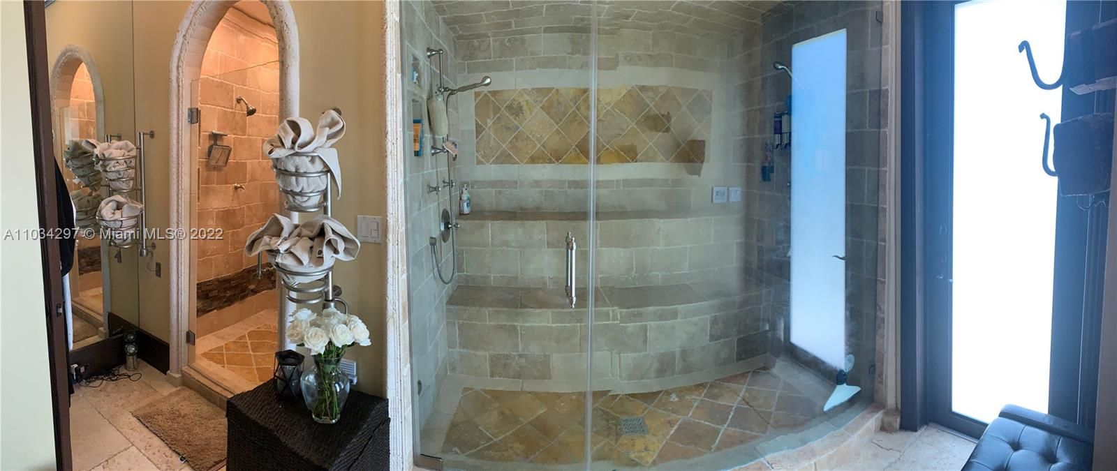 Cabana 4 head shower and adjacent Steam room with 3 shower heads