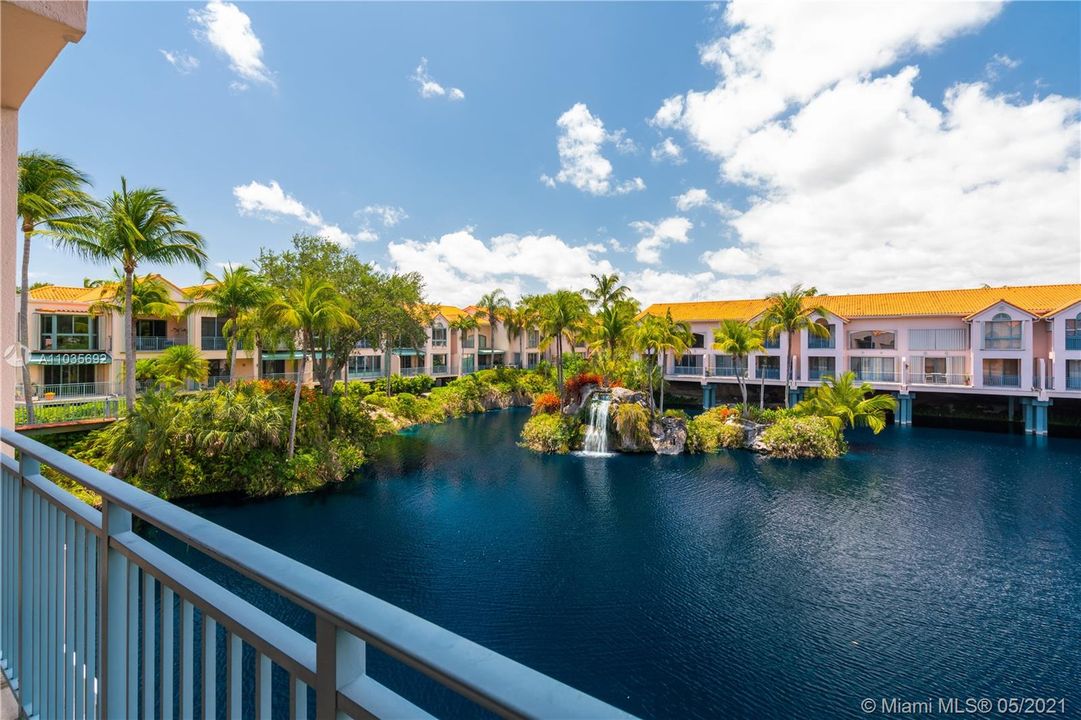 Serene views of the waterfall on Swan lake