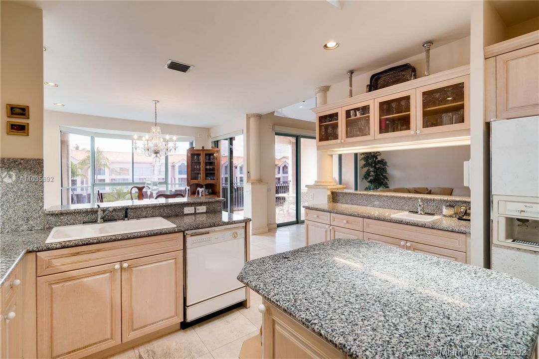 Kitchen has double sinks