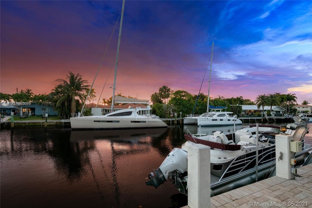 Twilight waterfront views from your dock.