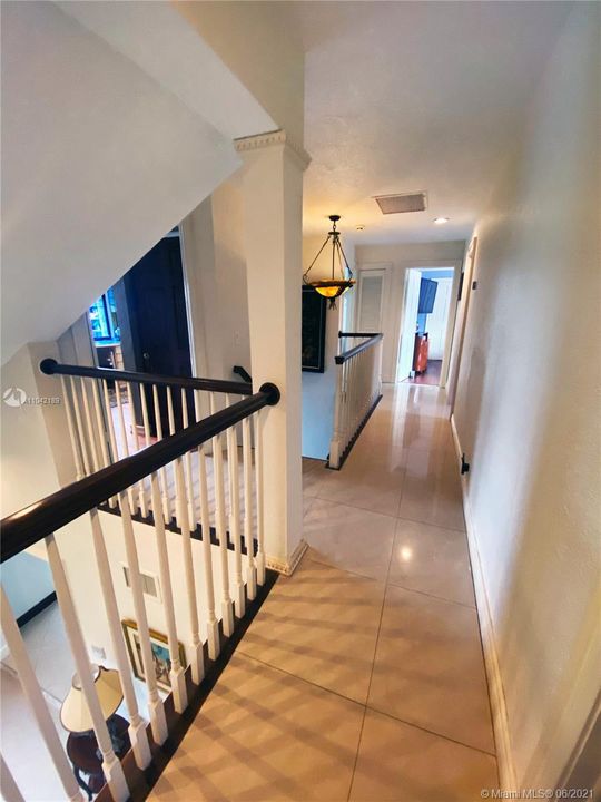 Hallway upstairs, to the left it's the 4th bedroom used as an office, the door directly across is the 2nd Bedroom, and to the left the 3rd bedroom