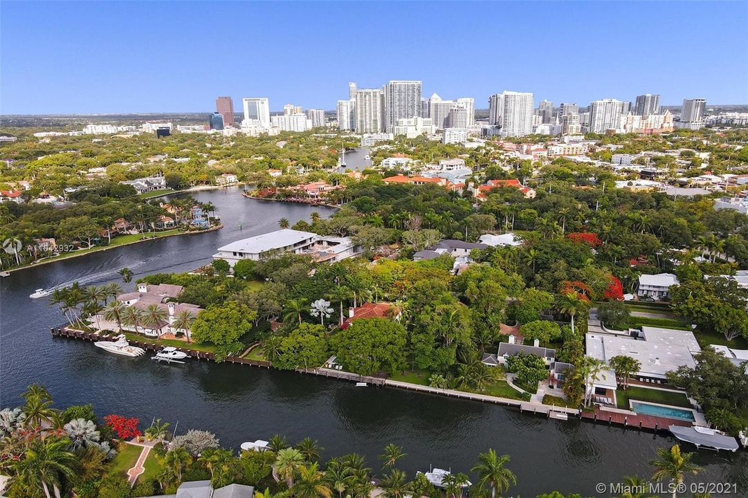 western city view of Downtown Fort Lauderdale from 1701 Brickell Dr, notice the triple lot full of landscaping!