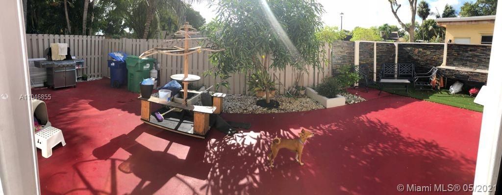 Panoramic view of backyard patio