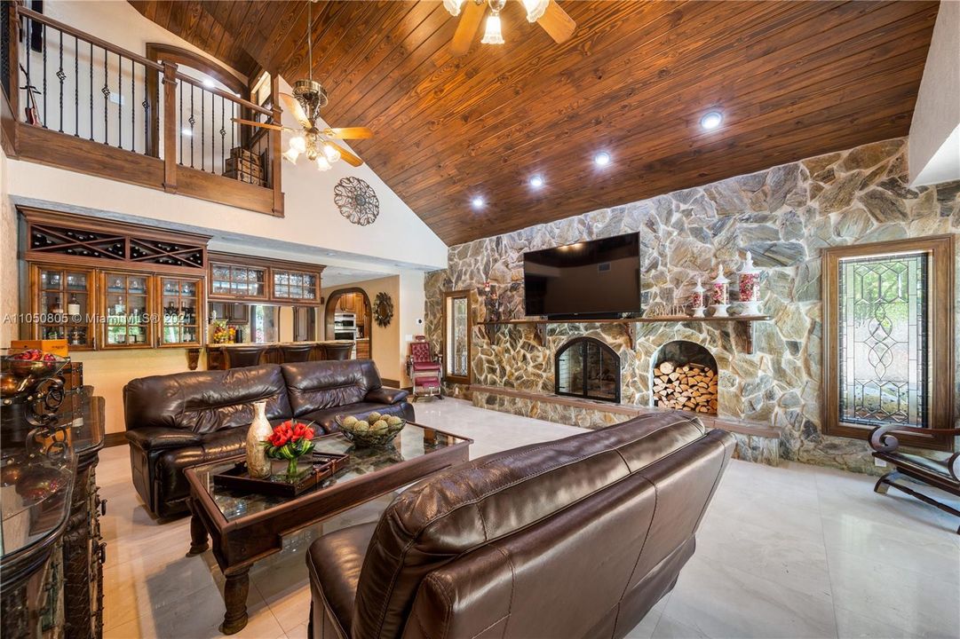 Florida room with gas fire place