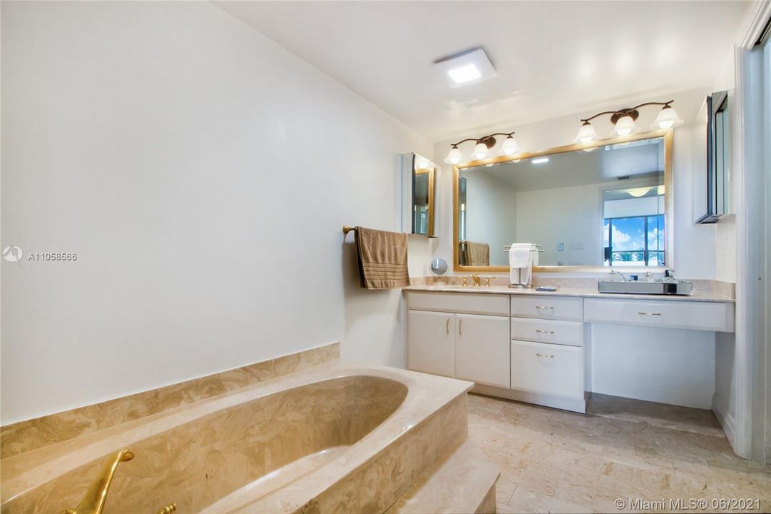 master bathroom with tub, shower, and water closet