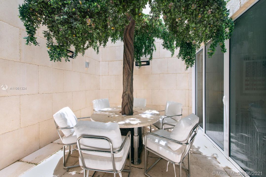 Very nice and cozy terrace on first floor giving a nice natural touch and light to living and kitchen area. Tree is artificial and you can also see it from second floor.