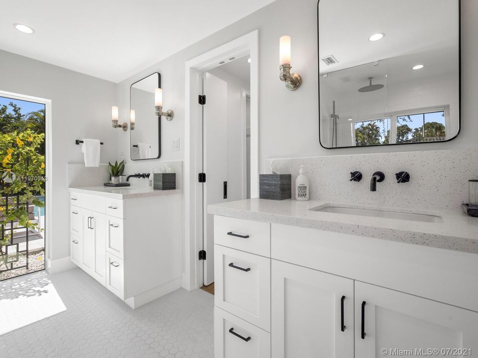 Spa-Style Master Bath with Separate Double Vanities, Walk-in Shower, and Separate Loo
