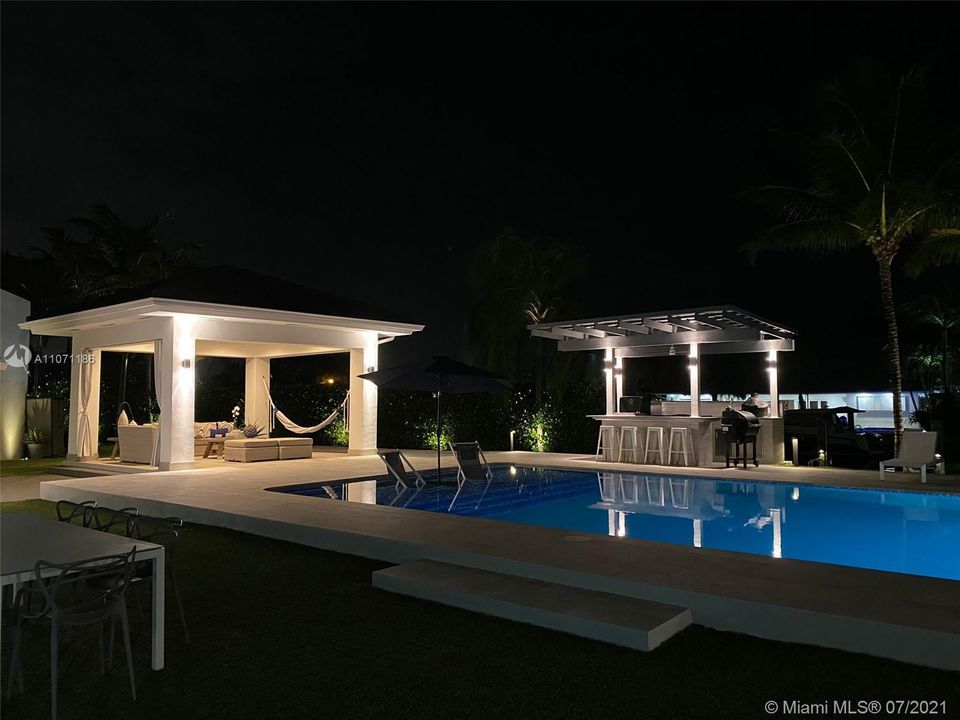 Night view of the pool area
