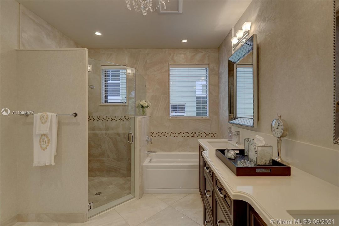 Large separate shower w/ body jets & jetted tub