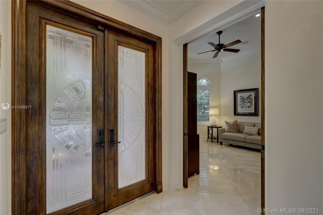 Beautiful synthetic wood doors w/ Impact glass