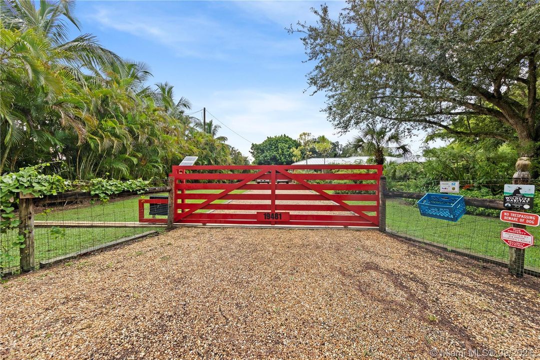 FRONT GATES OF THE  ACRE PROPERTY W/ 3/2/2 HOME IN A PARK LIKE SETTING