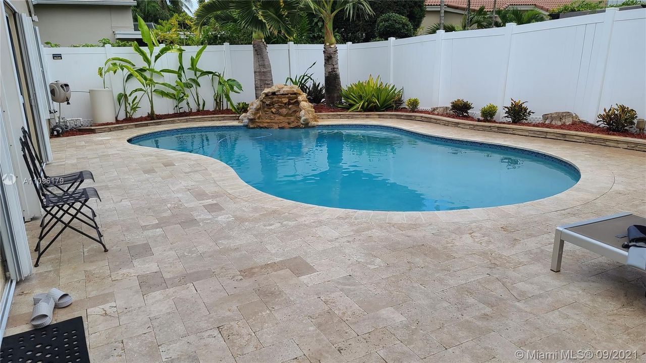 Salt water heated pool for year round use.