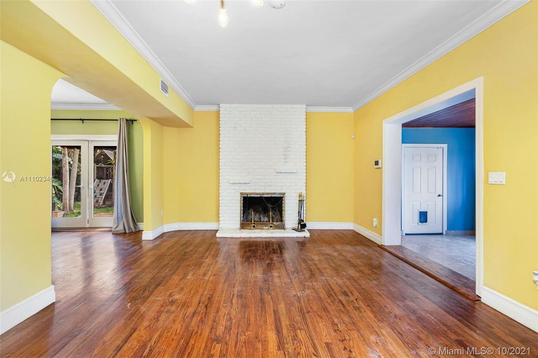 Living room with view of fireplace