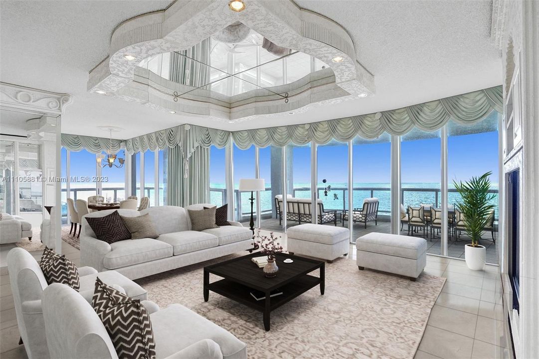 oceanfront living room virtually staged
