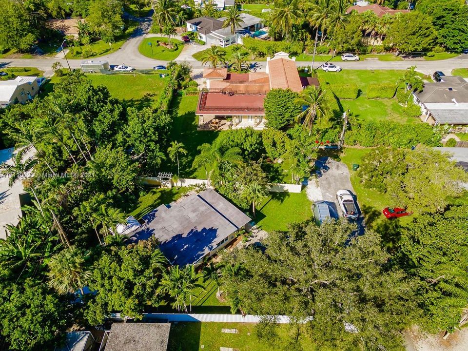Aerial view of both properties