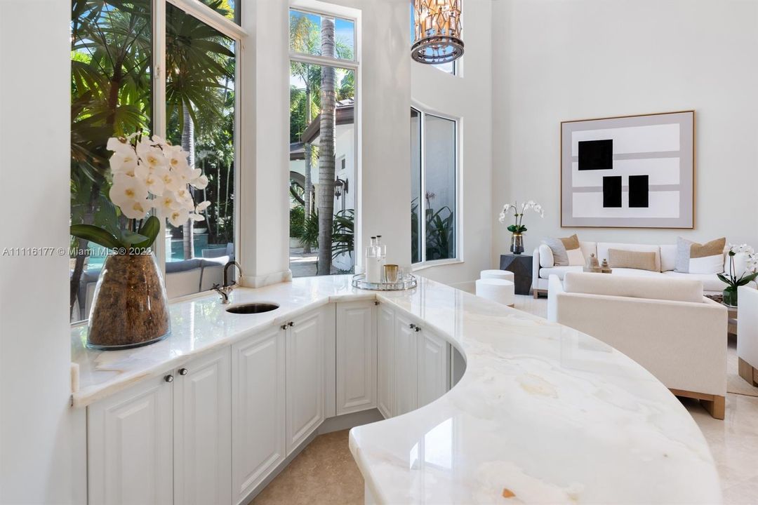 Onyx Wet Bar perfectly placed with passthrough to the backyard