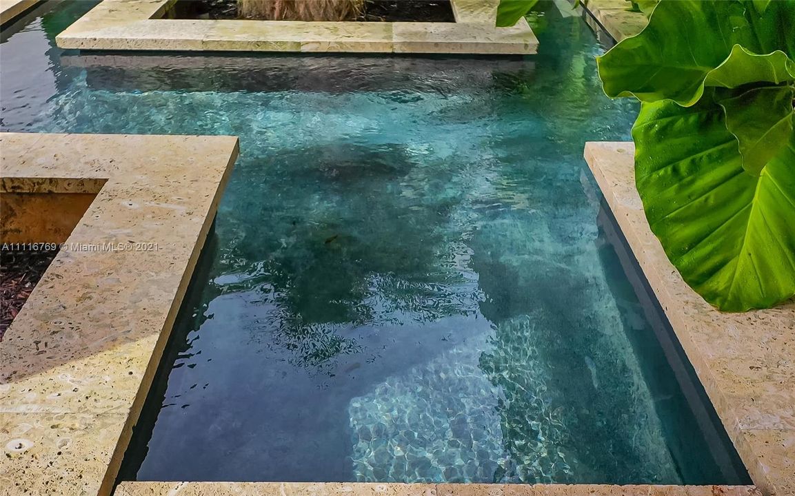 Water feature by the entrance of the house.