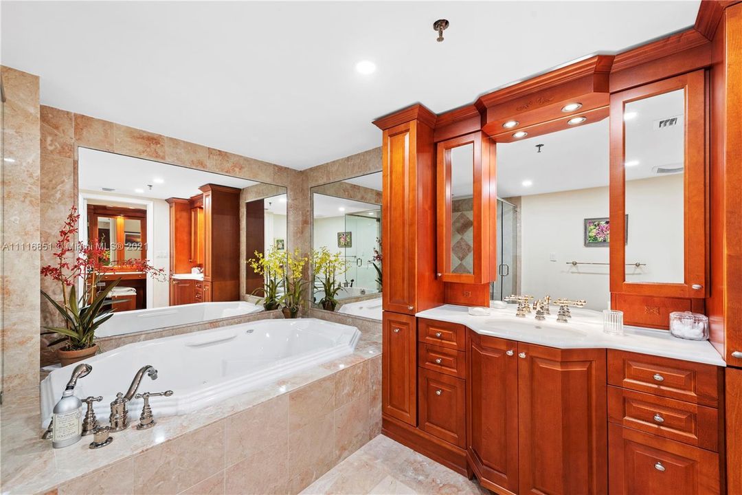 Master bathroom with gorgeous jacuzzi tub & cabinetry!