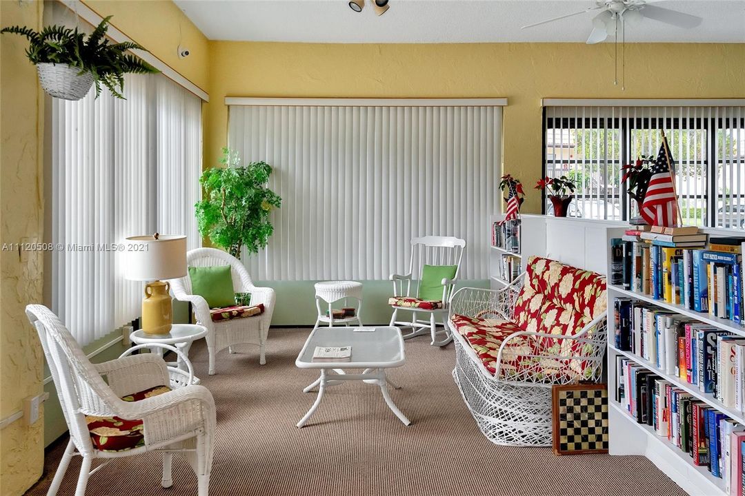 Clubhouse sitting area with library
