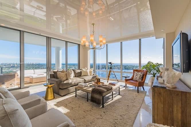 Living area overlooking north end of Lake Worth and Atlantic Ocean