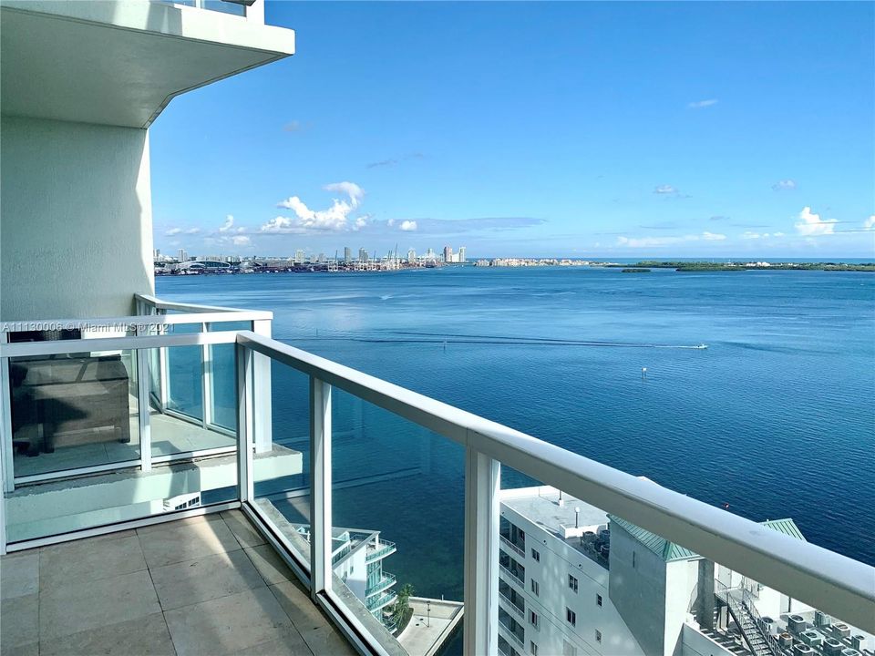 Views from balcony overlooking Miami Beach & Fisher Island