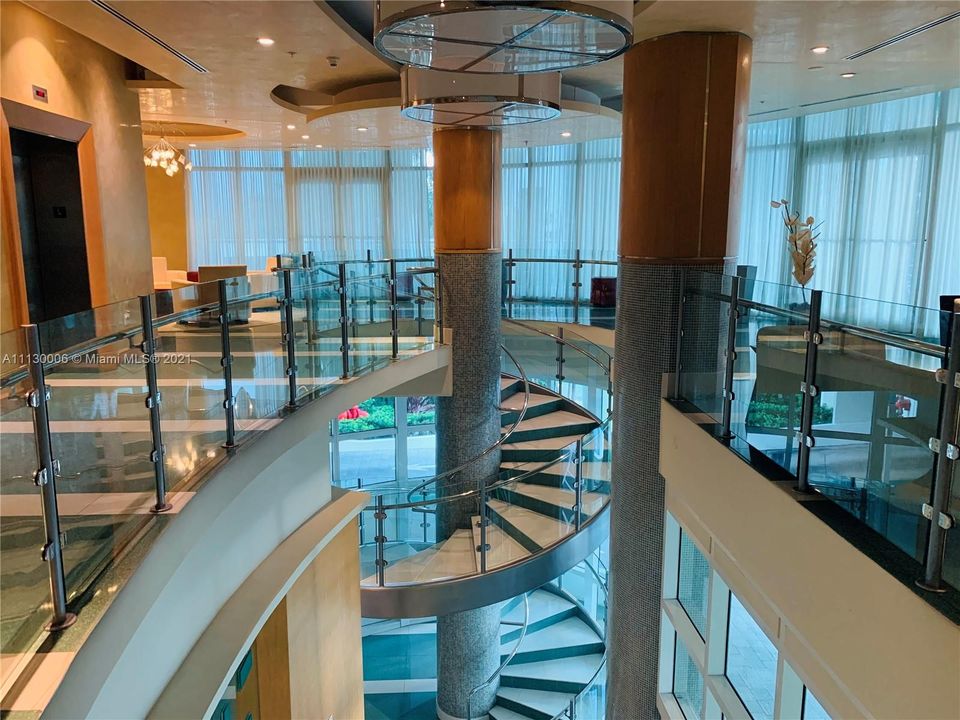 Elegant two-level lobby and entrance.