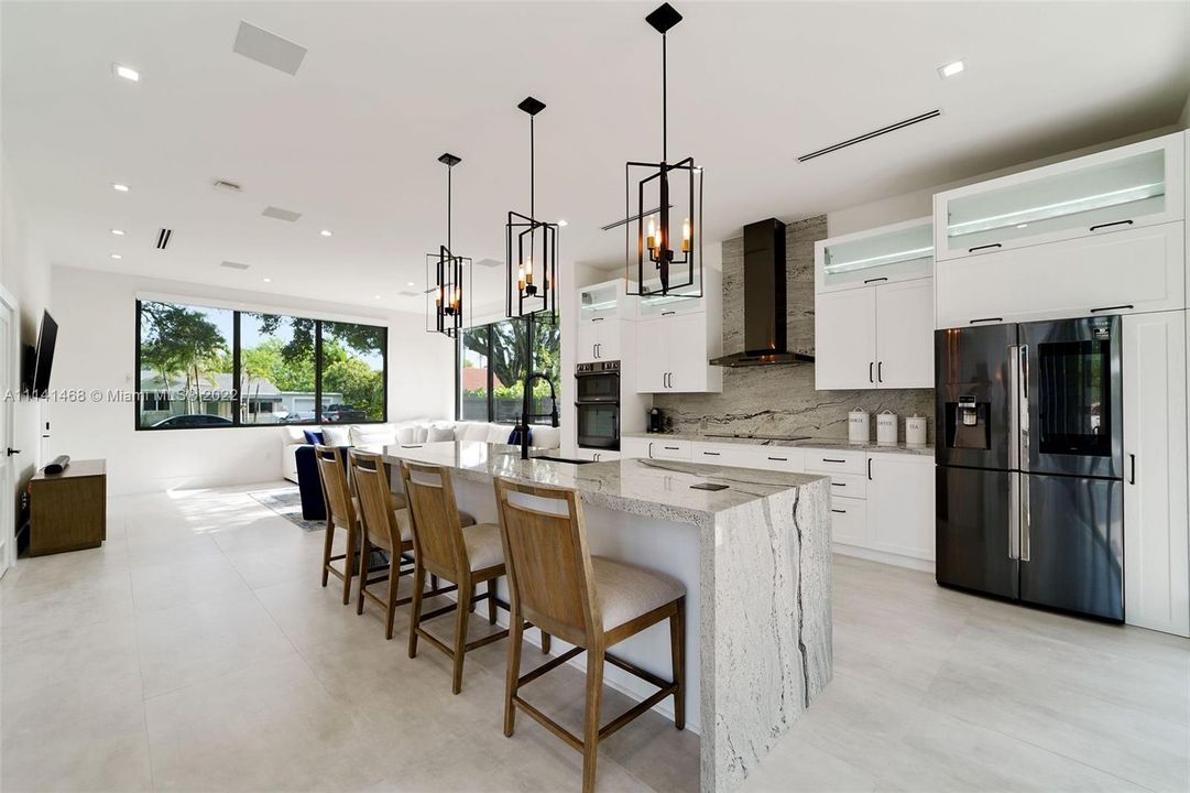 Open living with kitchen and family room