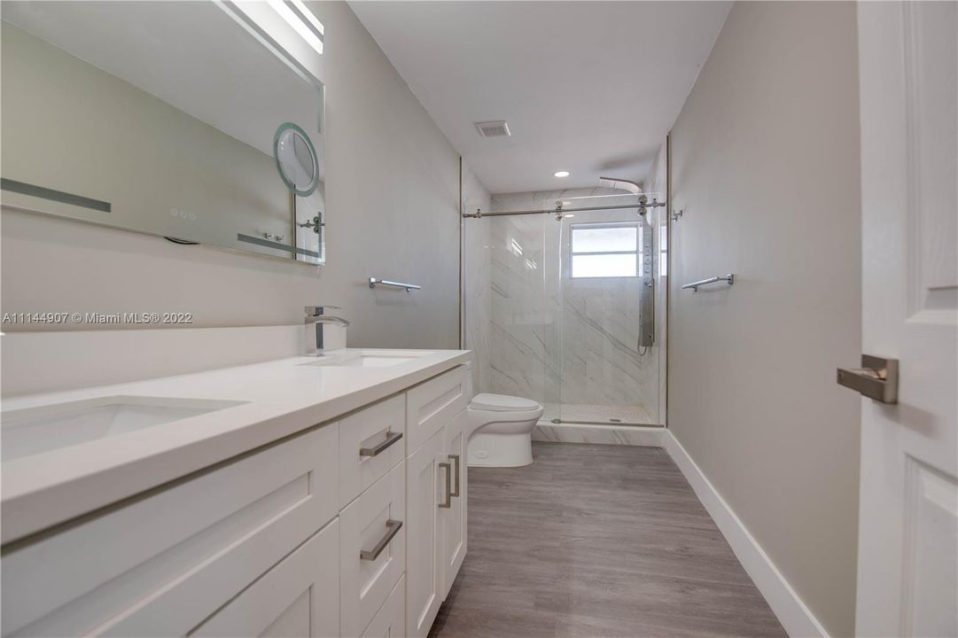 Guest/Hall BathroomSpaciously remodeled with gorgeous shower and double sinks