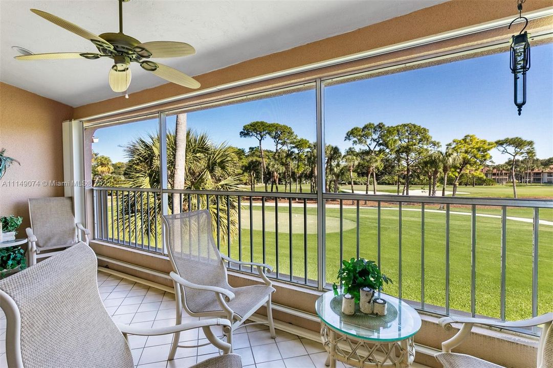 Screened in balcony overlooking golf course