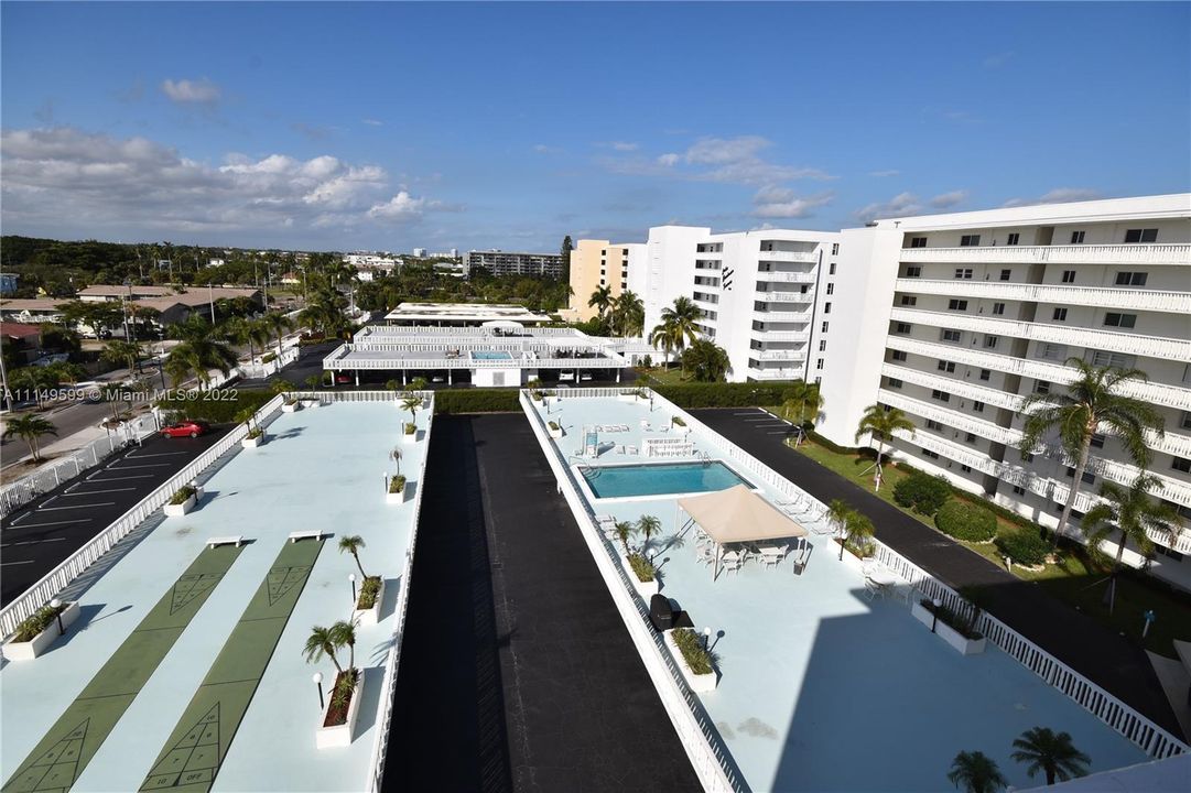 Pool or Shuffle board are on the Roof tops of the under cover parking areas