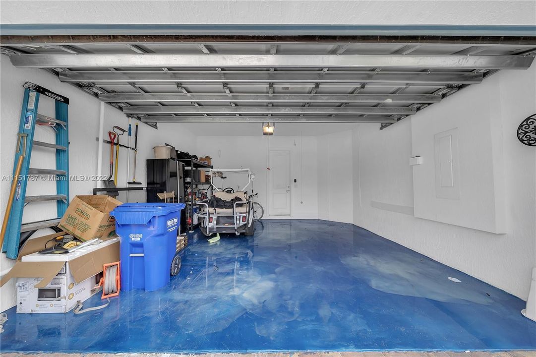 2 car garage with epoxy flooring