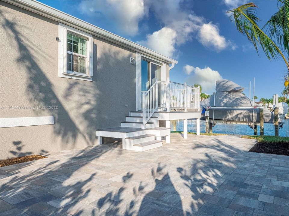 Close up view of patio with water views