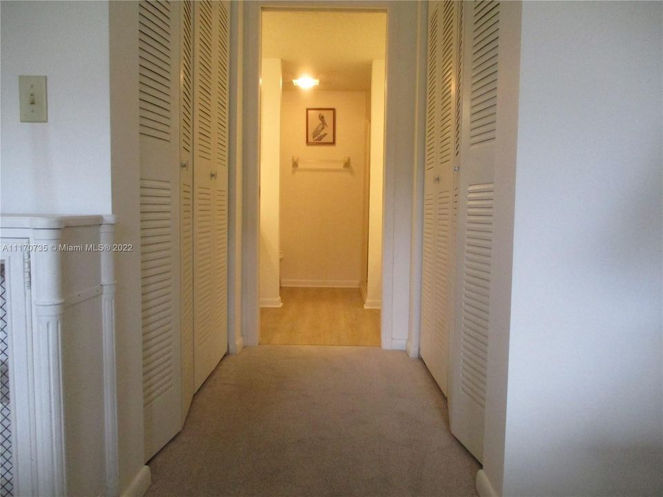 master bedroom hallway with TWO closets into the bath area