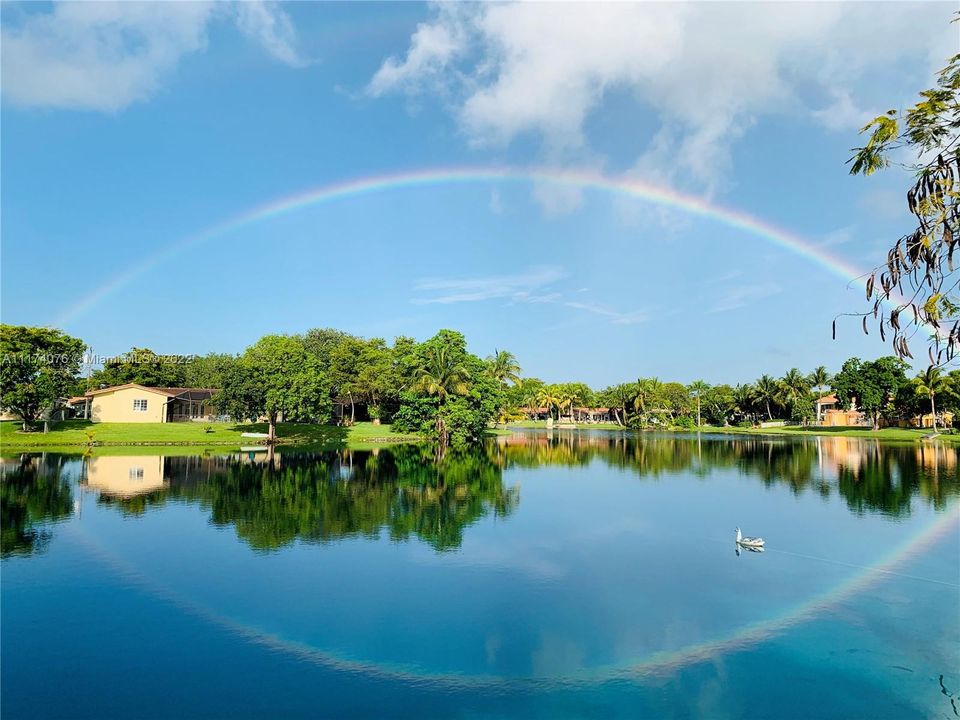 Rainbow reflection on Lake