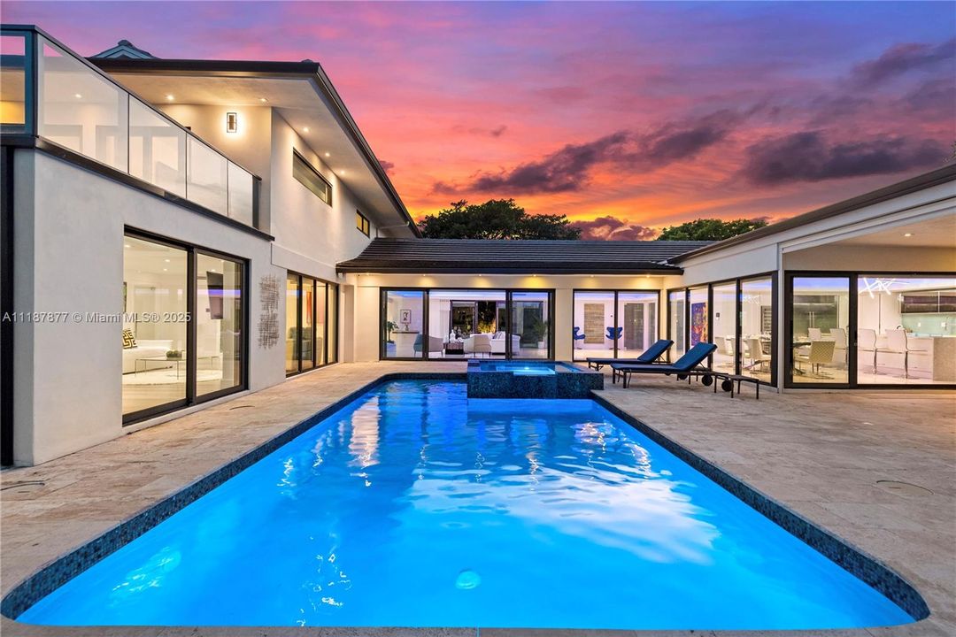 Sunset glow over the backyard oasis