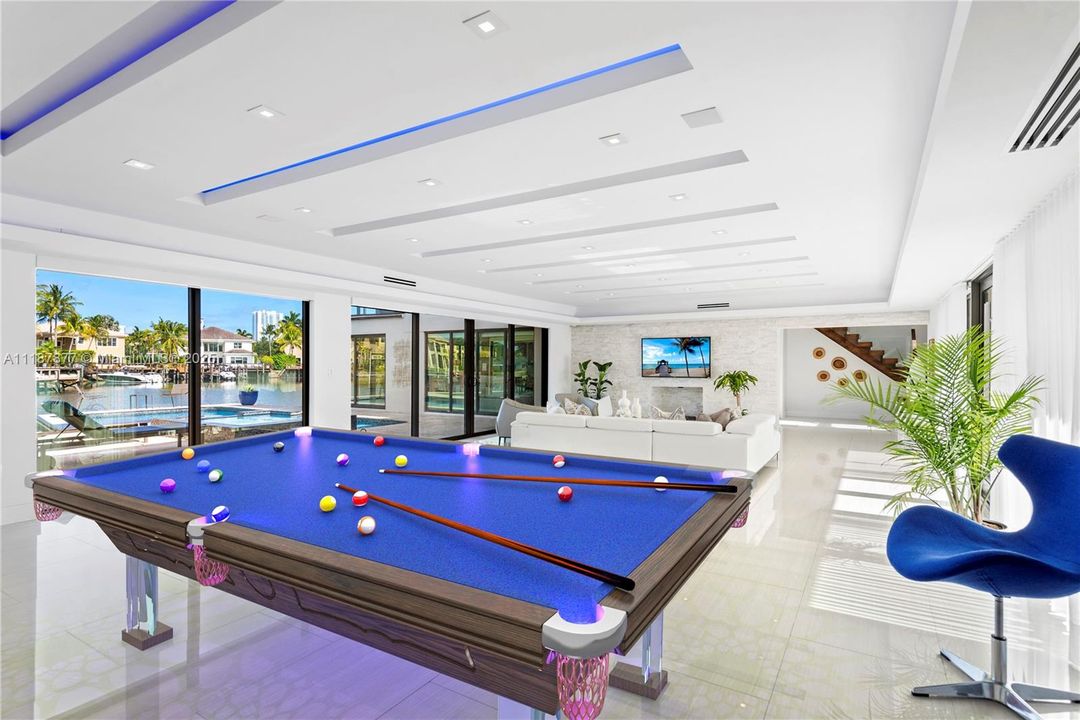 Daytime game lounge with pool table