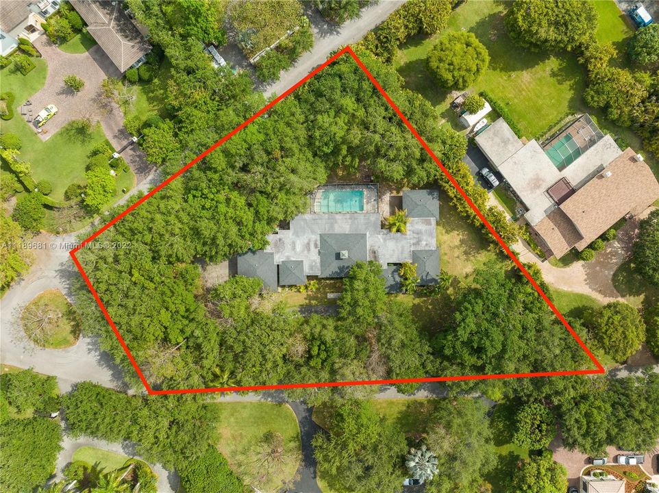 Overhead View of Home on 48,000 + sq. ft. lot